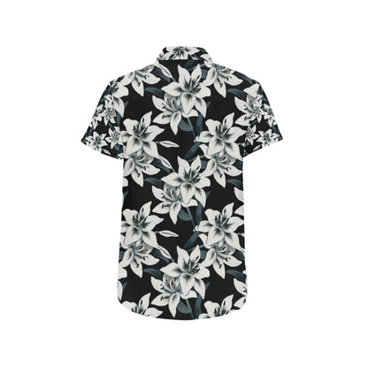 Lily Pattern Print Design 03 Men's Short Sleeve Button Up Shirt