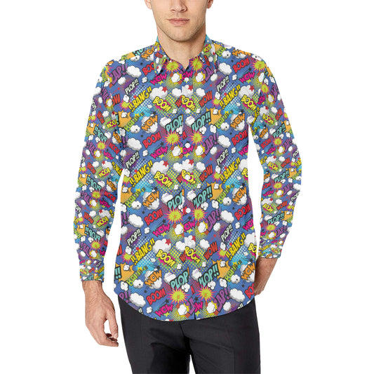 Comic Book Pattern Print Design 02 Men's Long Sleeve Shirt