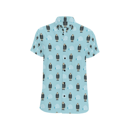 Eskimo Pattern Print Design 03 Men's Short Sleeve Button Up Shirt