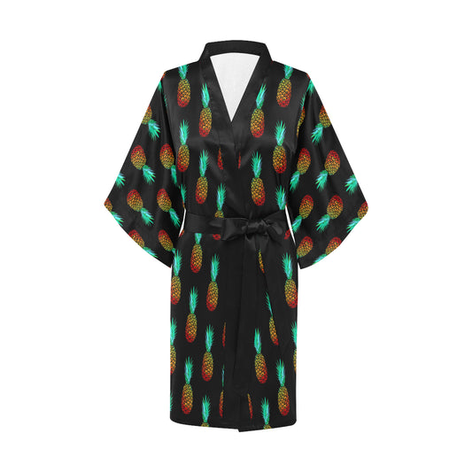 Pineapple Pattern Print Design A05 Women's Short Kimono