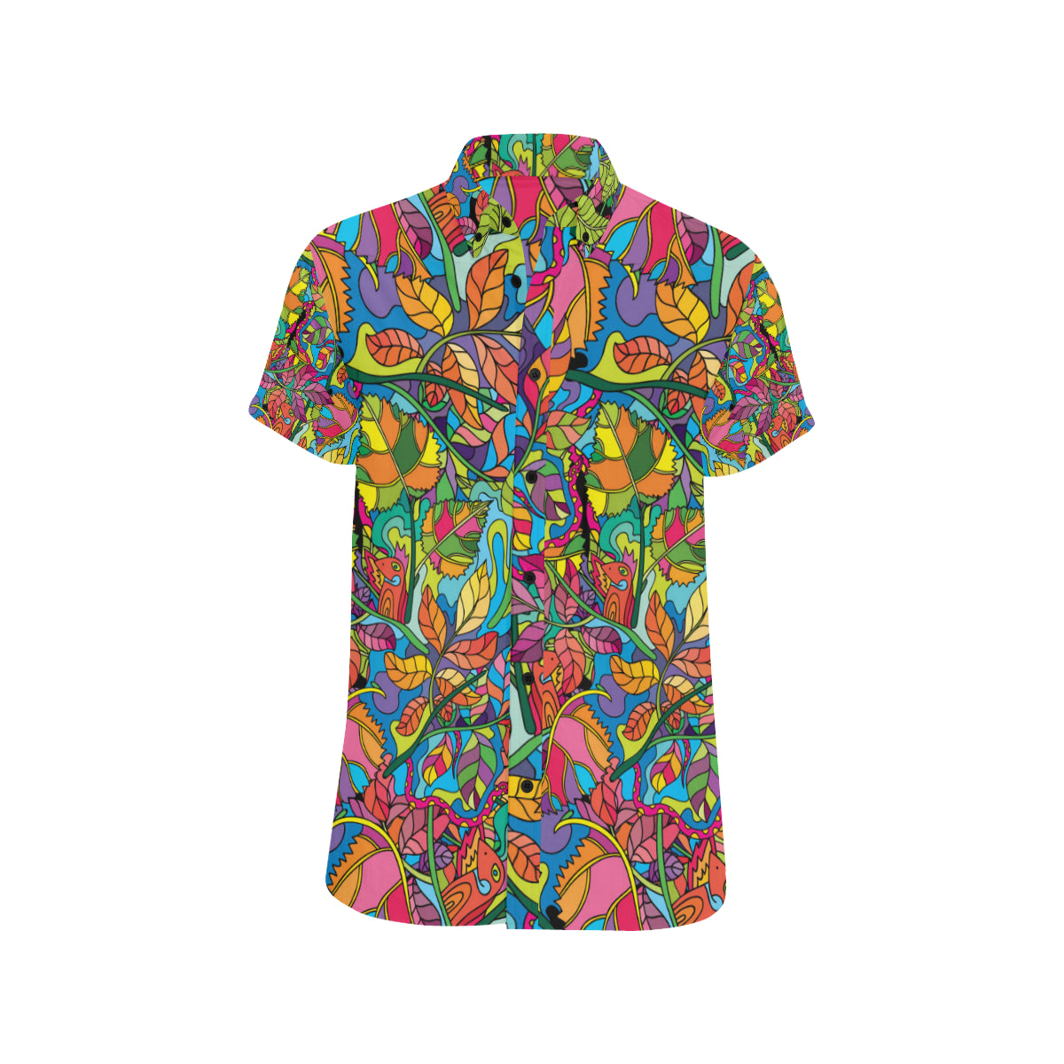 Psychedelic Trippy Flower Print Men's Short Sleeve Button Up Shirt