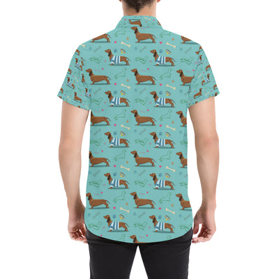 Dachshund Paw Decorative Print Pattern Men's Short Sleeve Button Up Shirt