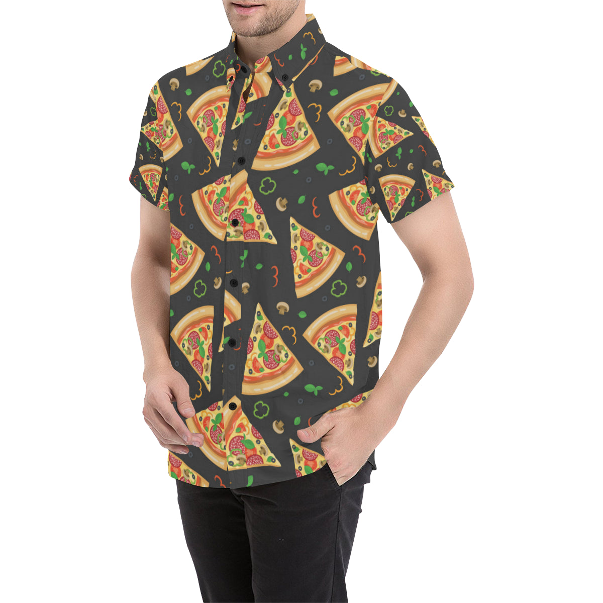 Pizza Pattern Print Design A02 Men's Short Sleeve Button Up Shirt