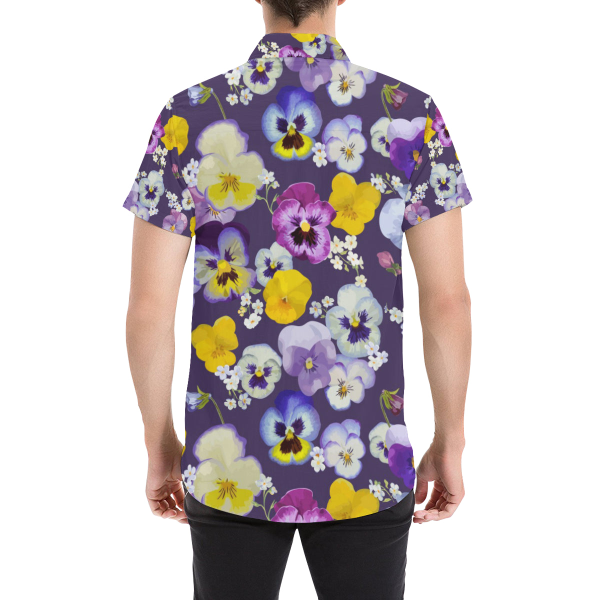 Pansy Pattern Print Design PS02 Men's Short Sleeve Button Up Shirt