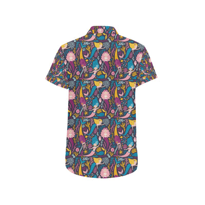 Mermaid Pattern Print Design 08 Men's Short Sleeve Button Up Shirt