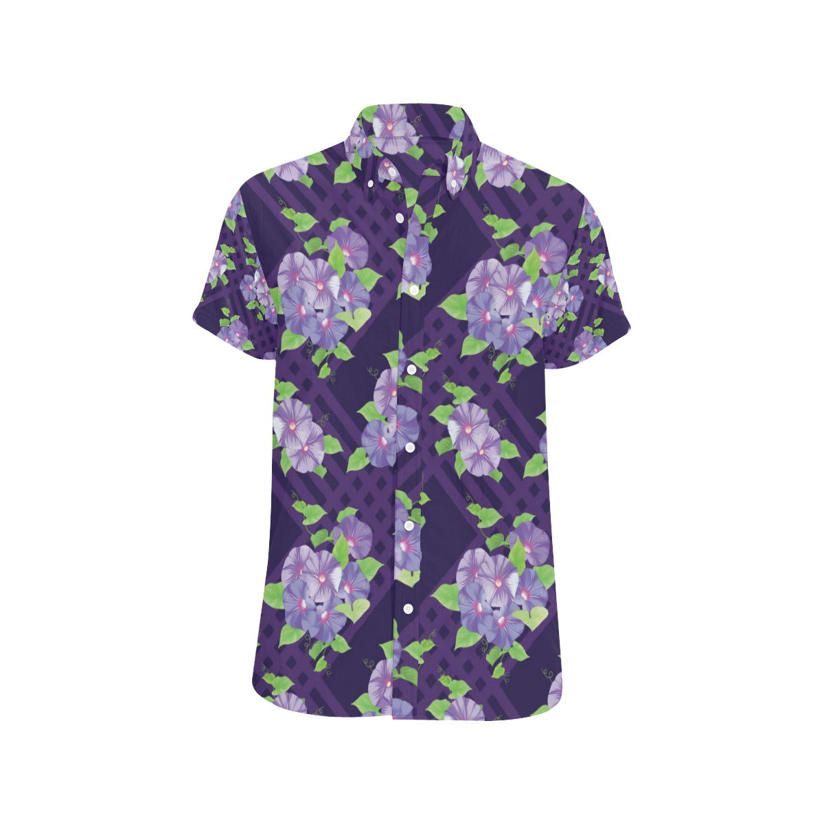Morning Glory Pattern Print Design MG03 Men's Short Sleeve Button Up Shirt