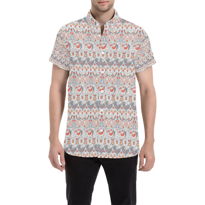 Swedish Nordic Design Print Men's Short Sleeve Button Up Shirt