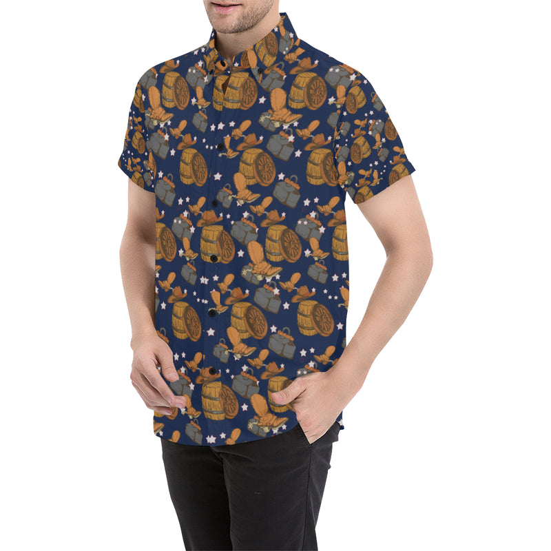 Cowboy Pattern Print Design 03 Men's Short Sleeve Button Up Shirt