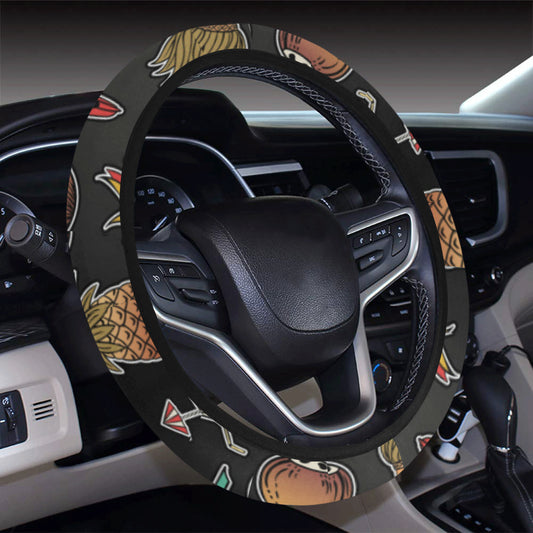 Hula Dancers Hawaiian Style Pattern Print Design 0 Steering Wheel Cover with Elastic Edge