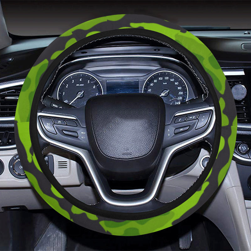 Green Kelly Camo Print Steering Wheel Cover with Elastic Edge