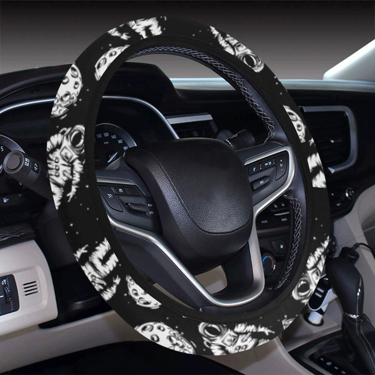 Astronaut Pattern Print Design 03 Steering Wheel Cover with Elastic Edge