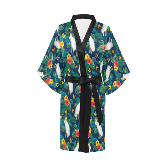 Cockatoo Tropical Pattern Print Design 02 Women's Short Kimono