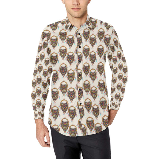 Wolf Tribal Dream Catcher Design Print Men's Long Sleeve Shirt