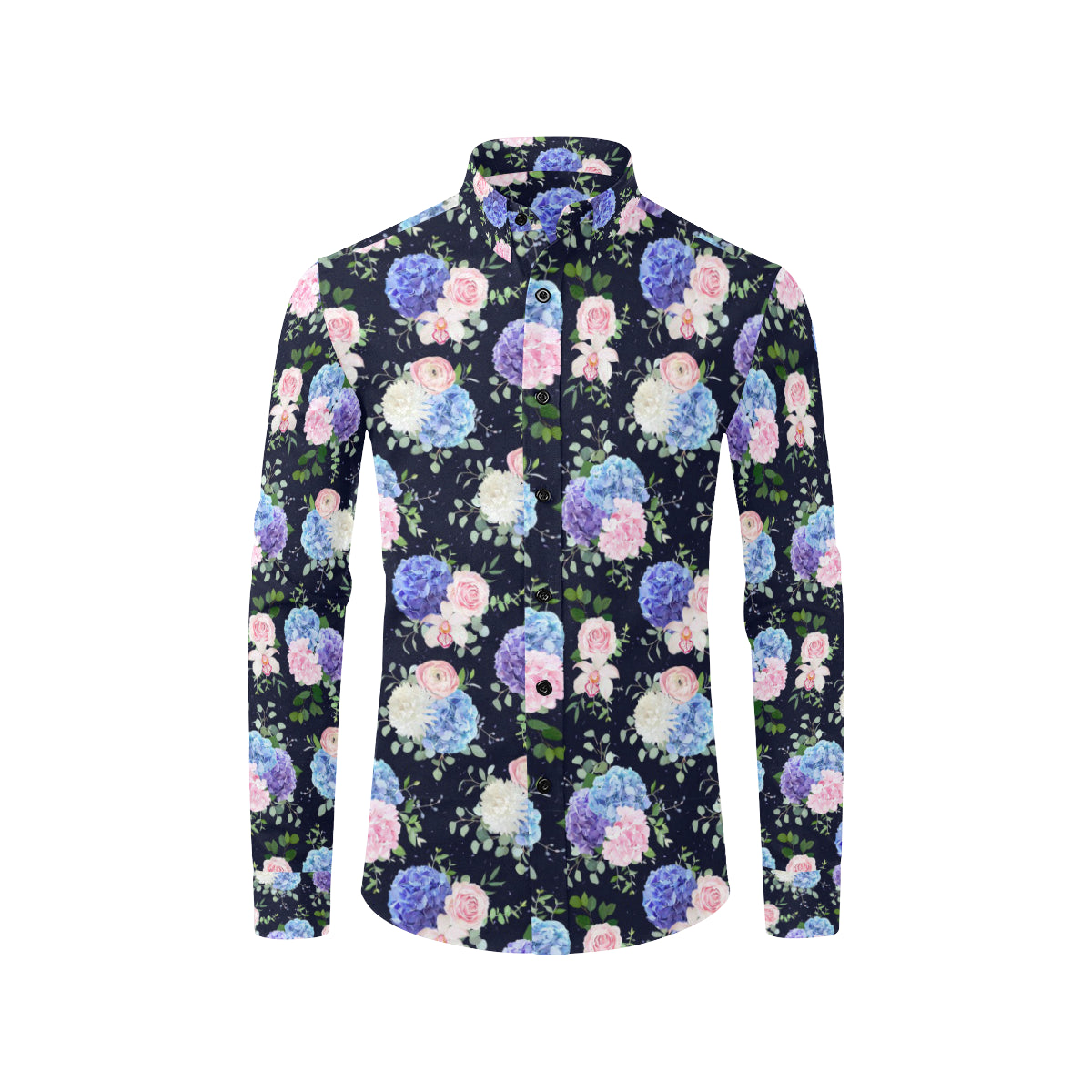 Hydrangea Pattern Print Design HD01 Men's Long Sleeve Shirt