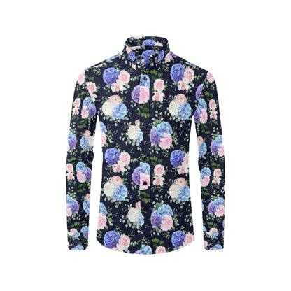 Hydrangea Pattern Print Design HD01 Men's Long Sleeve Shirt