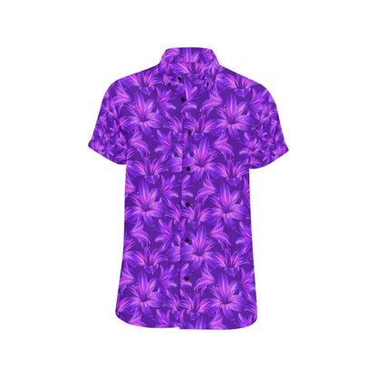 Amaryllis Pattern Print Design AL03 Men's Short Sleeve Button Up Shirt