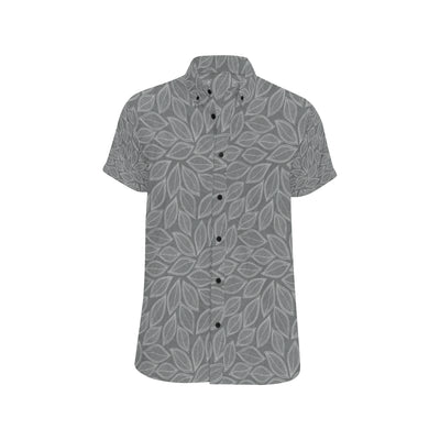 Elm Leave Grey Print Pattern Men's Short Sleeve Button Up Shirt