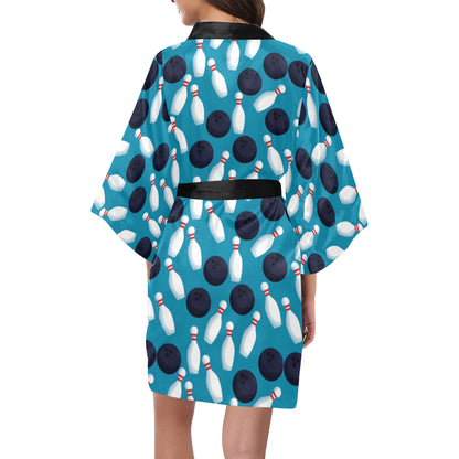 Bowling Pin Pattern Print Design 010 Women's Short Kimono