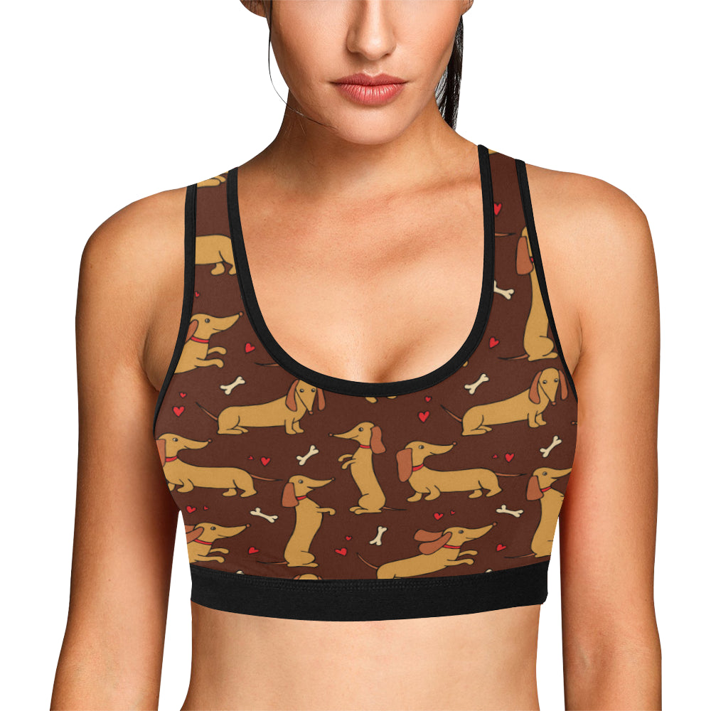 Dachshund Happy Print Pattern Sports Bra