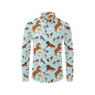 Horse Cute Themed Pattern Print Men's Long Sleeve Shirt