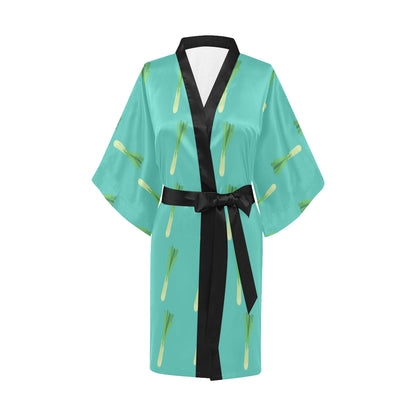Leek Pattern Print Design 01 Women's Short Kimono