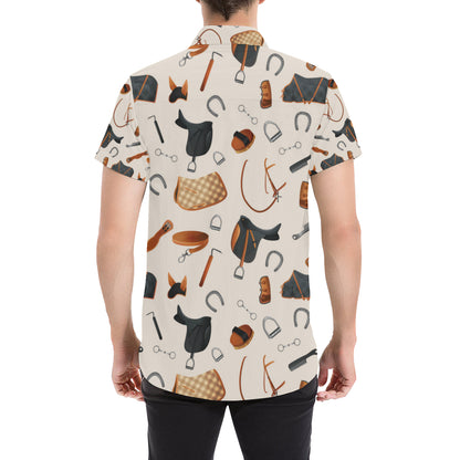 Equestrian Equipment Print Pattern Men's Short Sleeve Button Up Shirt