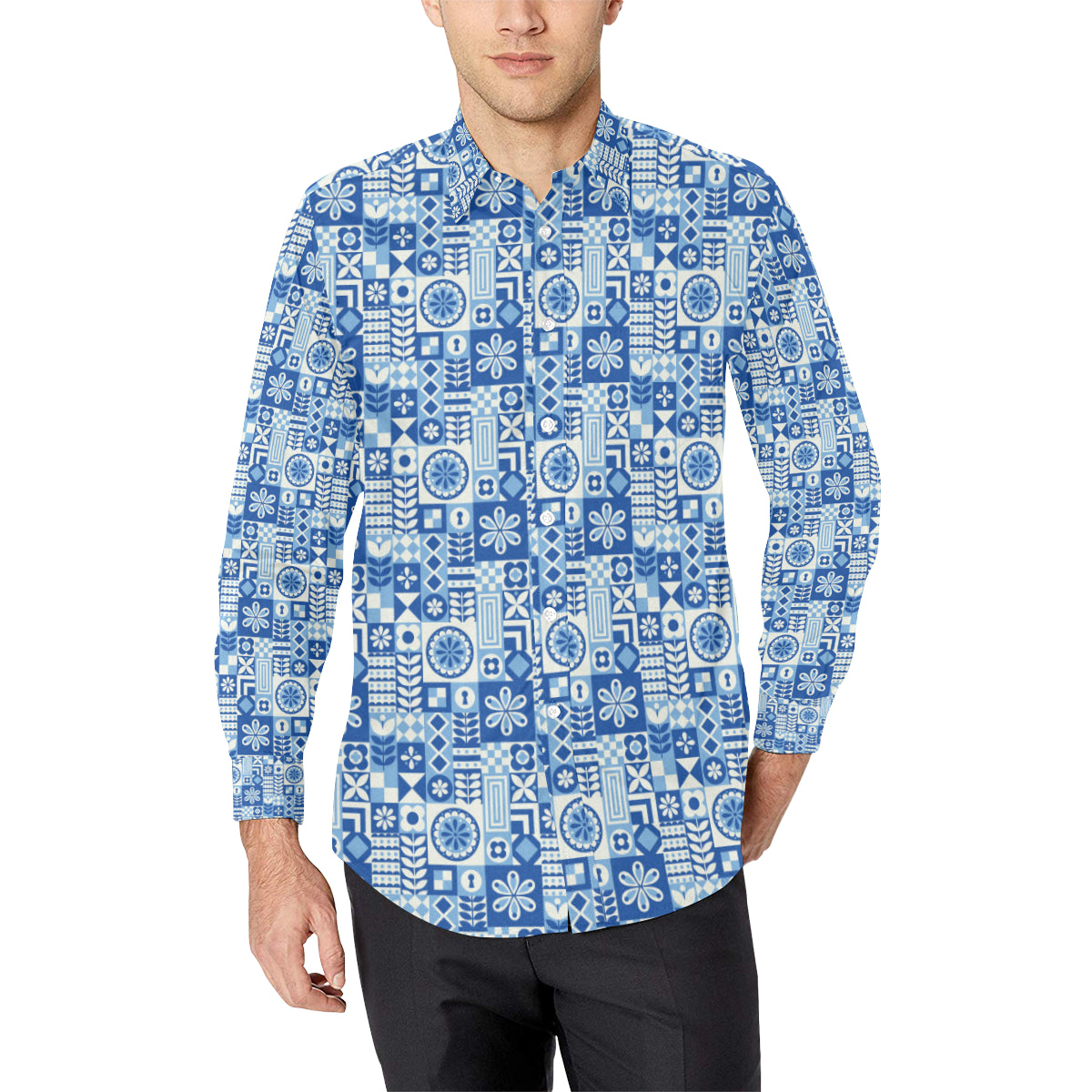 Swedish Print Pattern Men's Long Sleeve Shirt