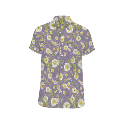 Daisy Pattern Print Design DS011 Men's Short Sleeve Button Up Shirt