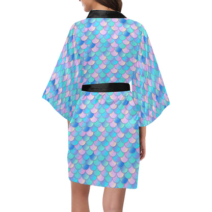 Mermaid Scales Pastel Pattern Print Design 07 Women's Short Kimono