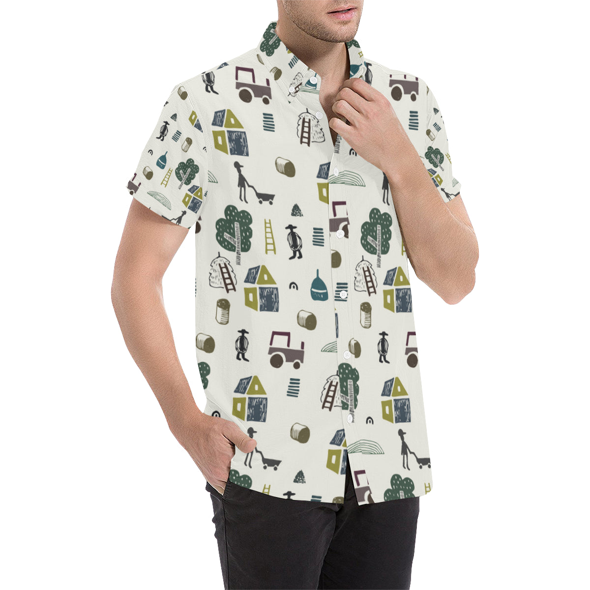 Agricultural Farm Print Design 01 Men's Short Sleeve Button Up Shirt