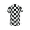 Checkered Flag Crown Pattern Men's Short Sleeve Button Up Shirt