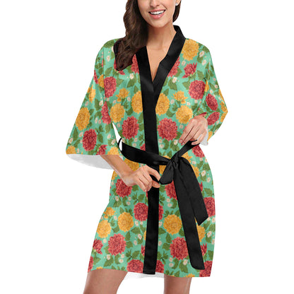 Dahlia Pattern Print Design DH011 Women's Short Kimono