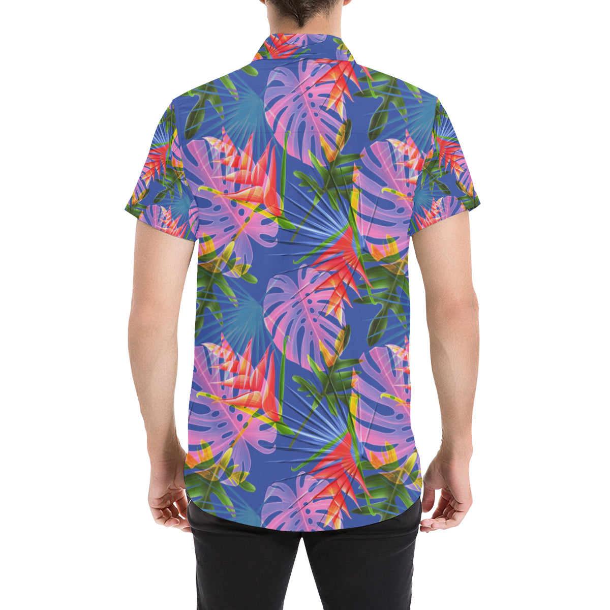 Tropical Flower Pattern Print Design TF025 Men's Short Sleeve Button Up Shirt