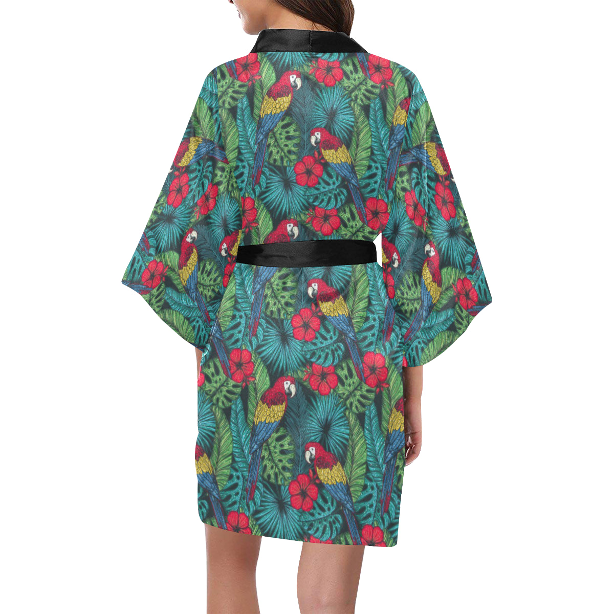 Parrot Pattern Print Design A05 Women's Short Kimono