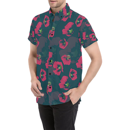 Morning Glory Pattern Print Design 01 Men's Short Sleeve Button Up Shirt