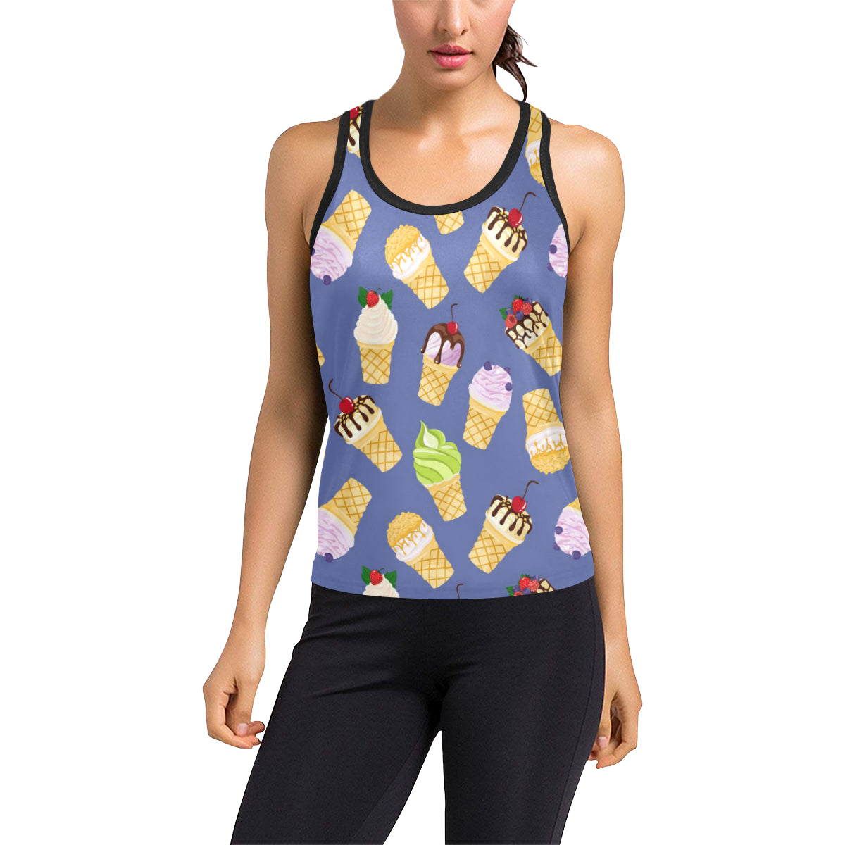 Ice Cream Pattern Print Design IC03 Women's Racerback Tank Top