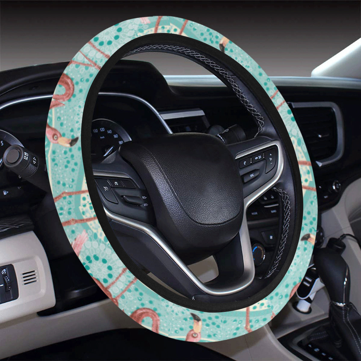 Flamingo Background Themed Print Steering Wheel Cover with Elastic Edge