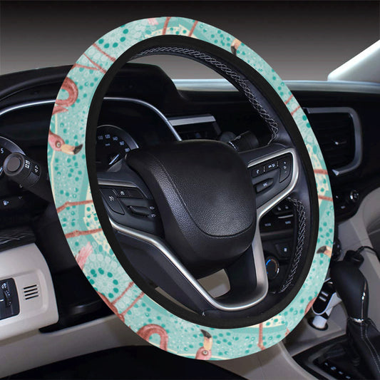 Flamingo Background Themed Print Steering Wheel Cover with Elastic Edge