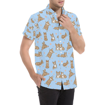 Pembroke Welsh Corgis Pattern Print Design A05 Men's Short Sleeve Button Up Shirt