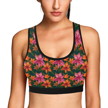 Amaryllis Pattern Print Design AL01 Sports Bra