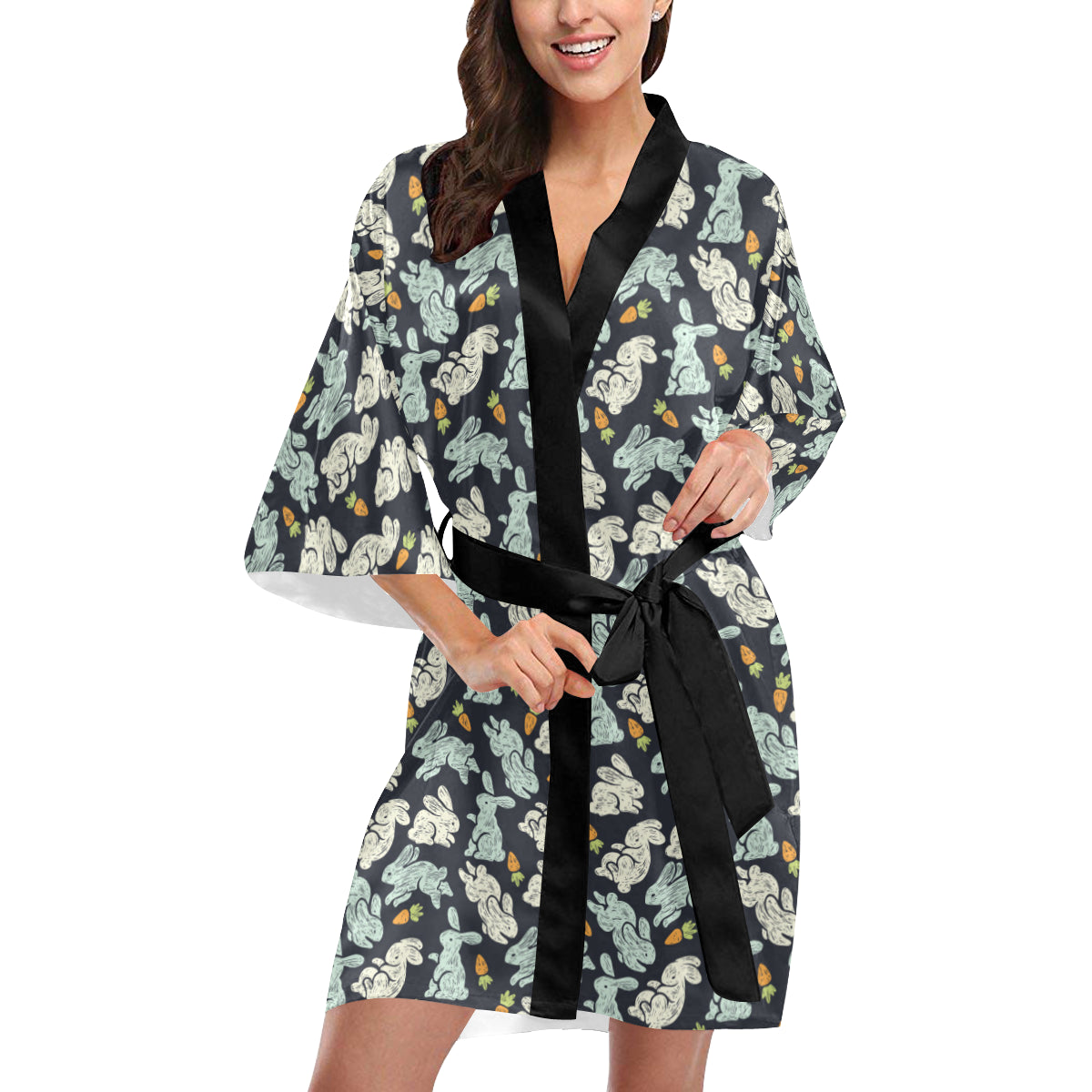 Bunny Pattern Print Design 04 Women's Short Kimono