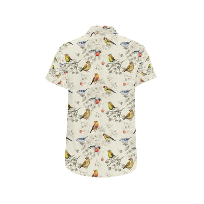 Bird Watercolor Design Pattern Men's Short Sleeve Button Up Shirt