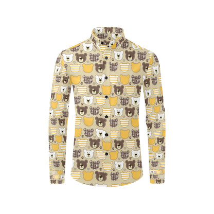 Bear PatchworkPattern Print Design 01 Men's Long Sleeve Shirt
