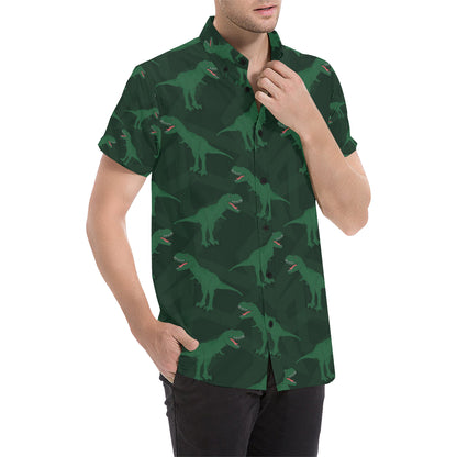 T Rex Pattern Print Design A06 Men's Short Sleeve Button Up Shirt