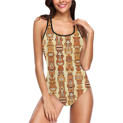 Tiki Orange Vertical Pattern Women Swimsuit