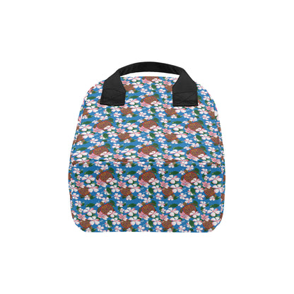 Sea Turtle Pink Hibiscus Hawaiian Print Insulated Lunch Bag