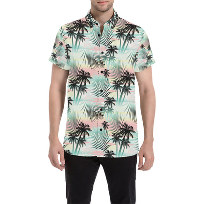 Palm Tree Pattern Print Design A03 Men's Short Sleeve Button Up Shirt
