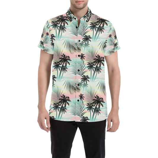 Palm Tree Pattern Print Design A03 Men's Short Sleeve Button Up Shirt
