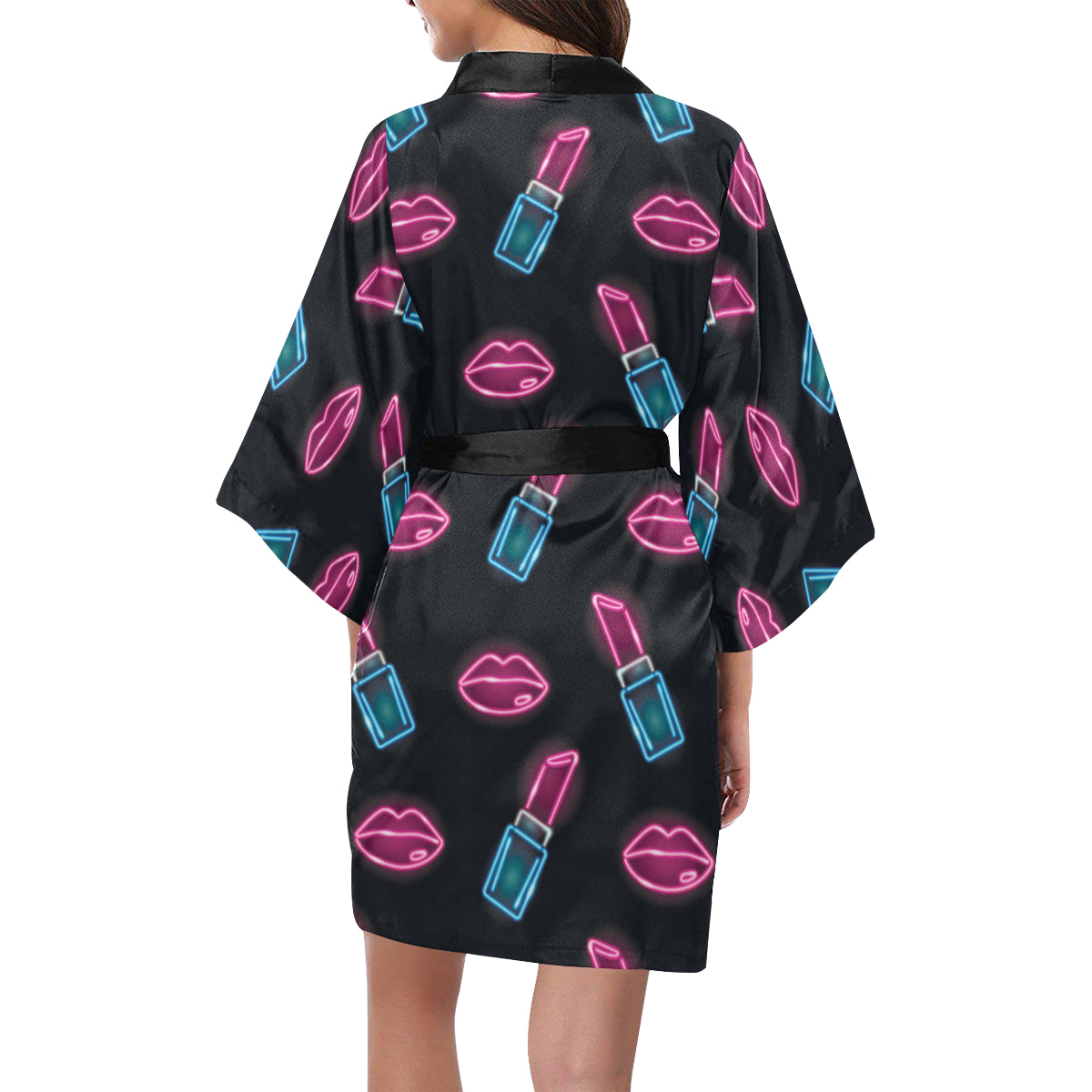 Lipstick Color Neon Pattern Print Design 03 Women's Short Kimono