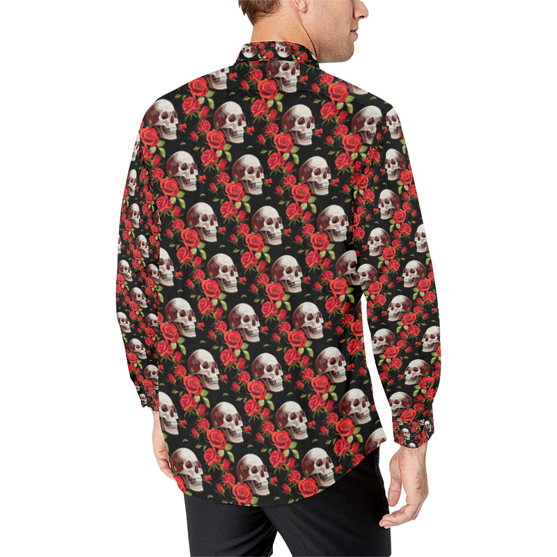 Red Rose Skull Design Print Men's Long Sleeve Shirt